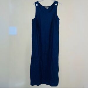 Navy Blue Women’s Linen Maxi Dress Large Minimalist Vintage Shift Dress